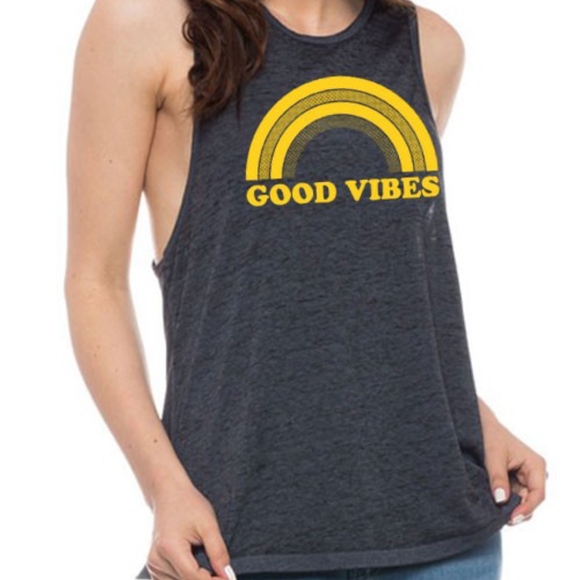 Good Vibes burnout distressed cutout tank S M L - Picture 5 of 6